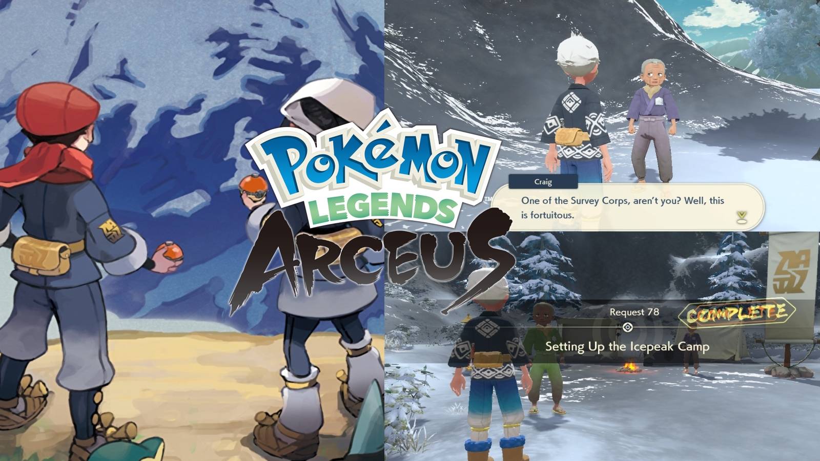 pokemon legends arceus setting up the icepeak camp