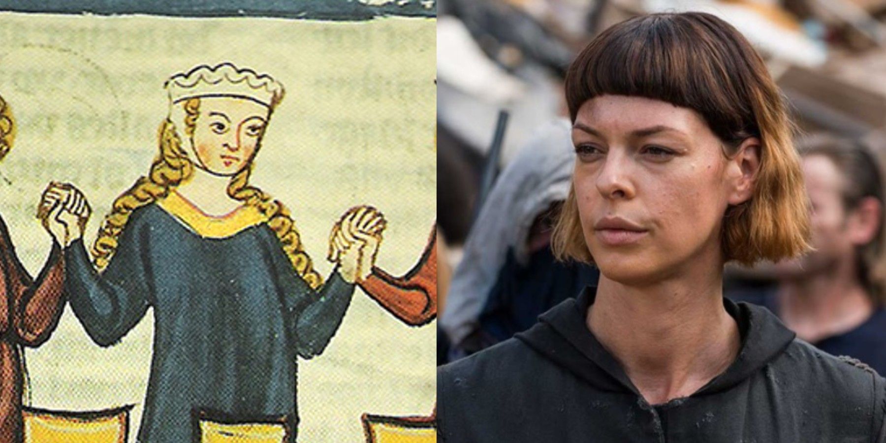 split image of Queen Ælfgifu and Pollyanna McIntosh