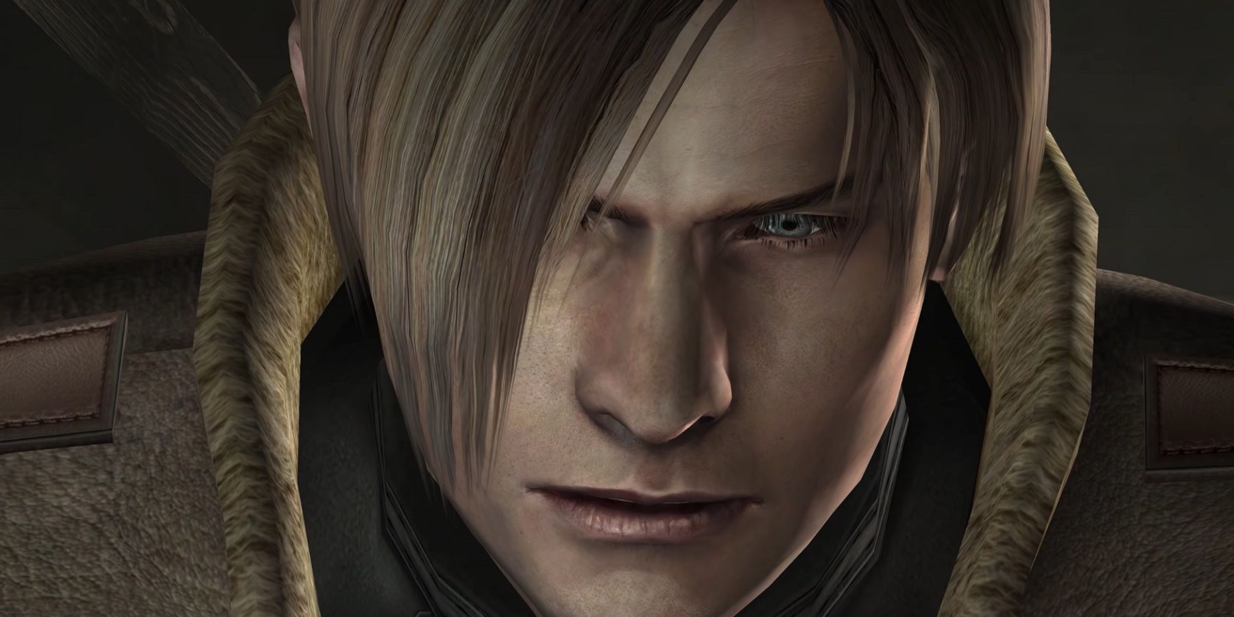 Screenshot from Resident Evil 4 fan-made HD project showing a close-up of Leon Kennedy's face.