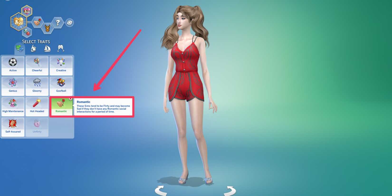 romantic trait in cas in the sims 4
