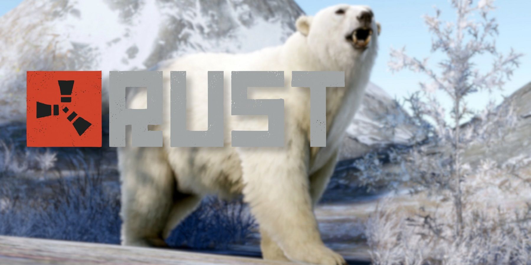 Скриншот белого медведя с логотипом Rust сбоку.
