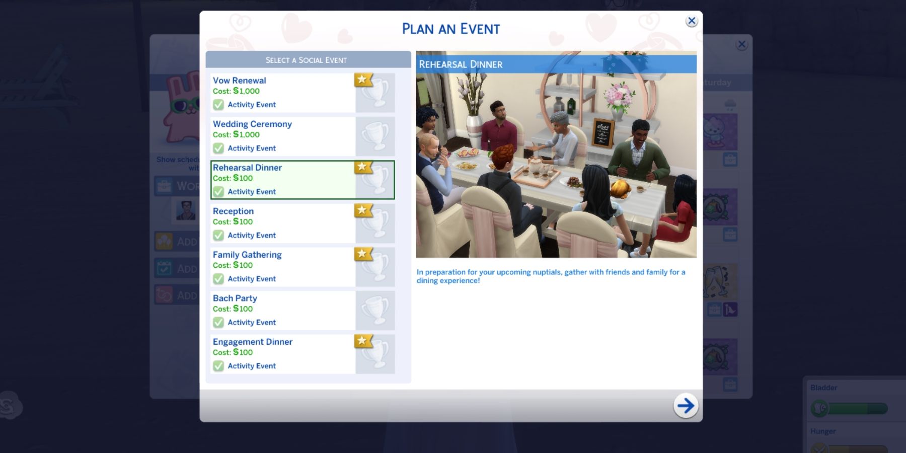 set up a wedding rehearsal in the sims 4