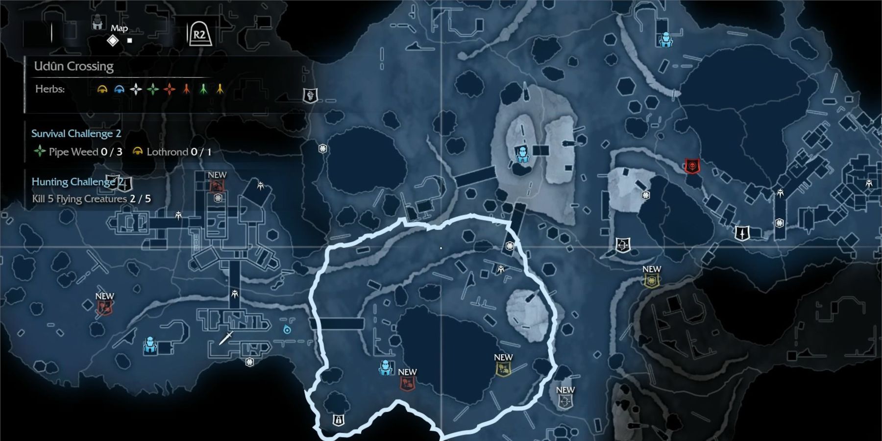 A labelled map from the game Shadow of Mordor