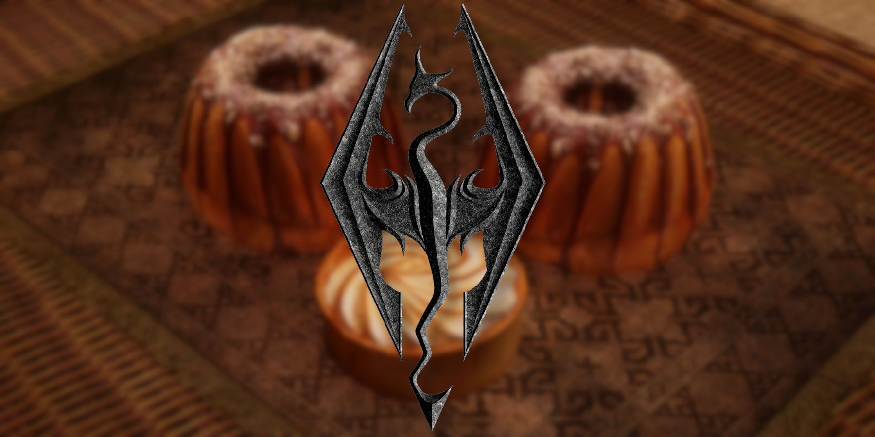 Image showing some sweetrolls on a table with the Skyrim logo in front of them.