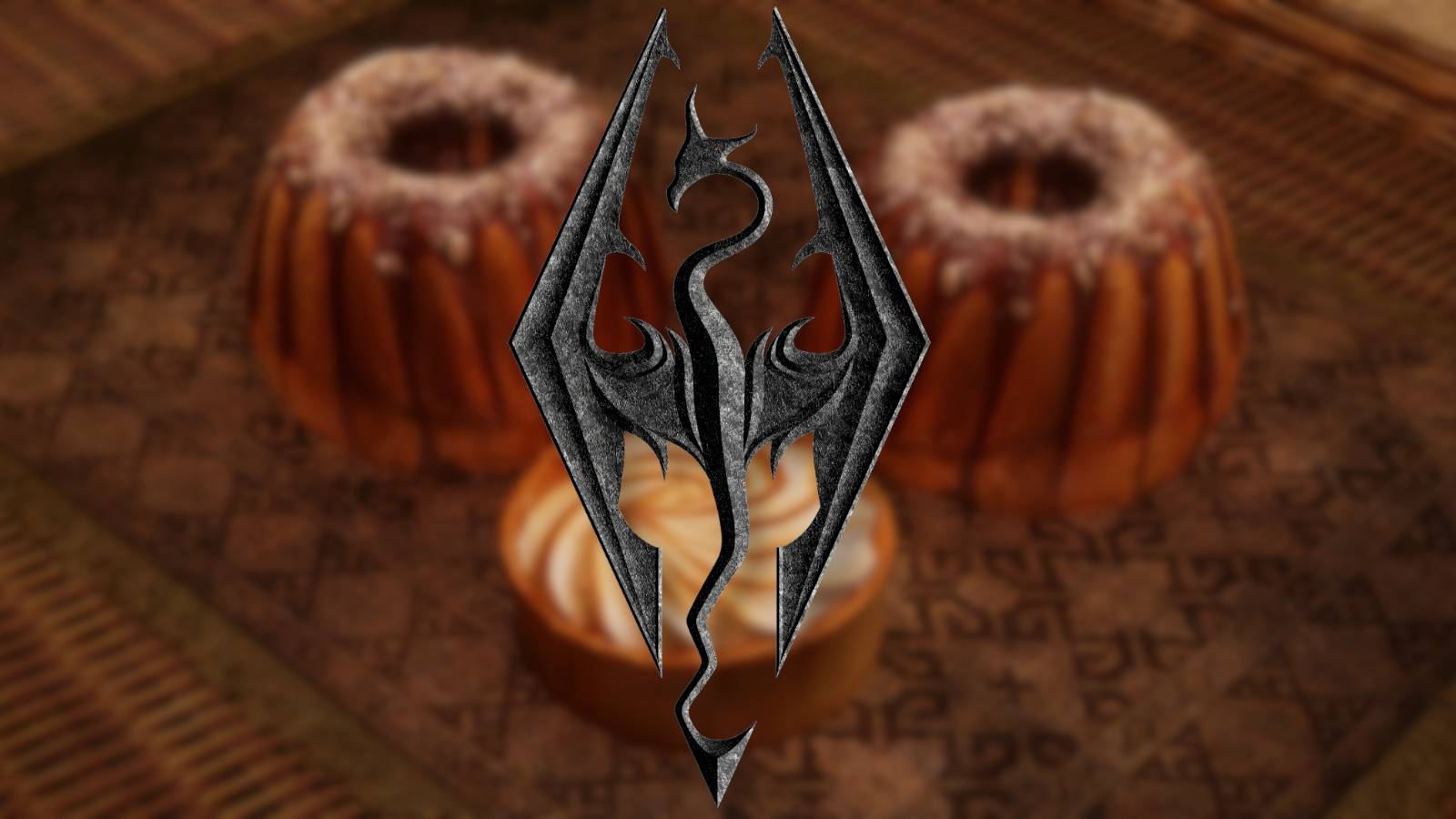 Image showing some sweetrolls on a table with the Skyrim logo in front of them.