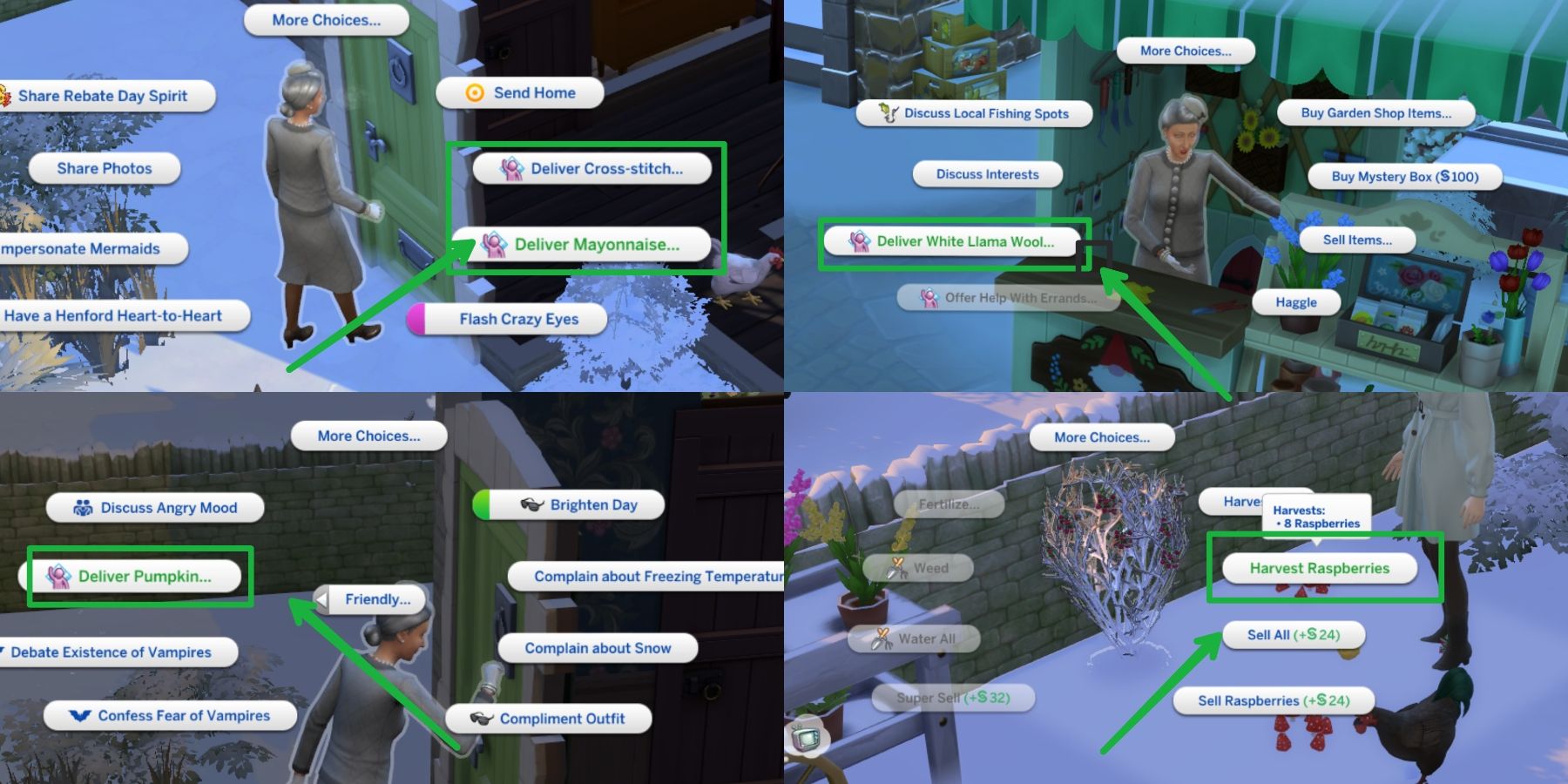 some of Agnes's errands in the sims 4 Cottage Living