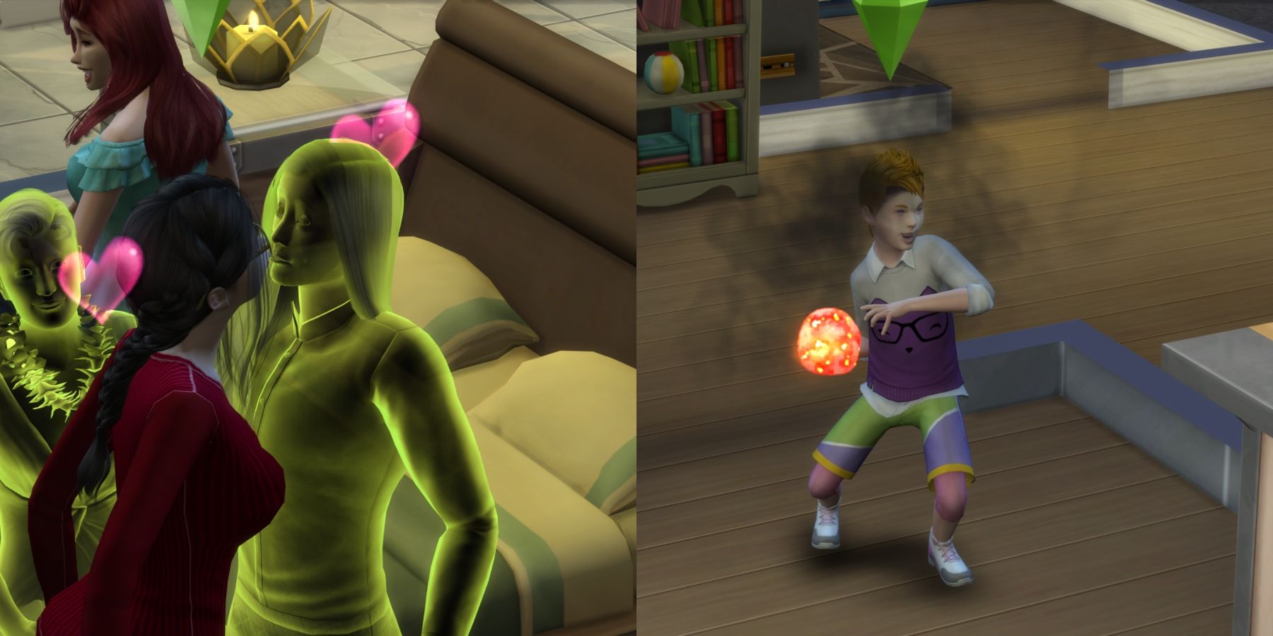 sulani spirit and a child summoning volcanic bombs in the sims 4