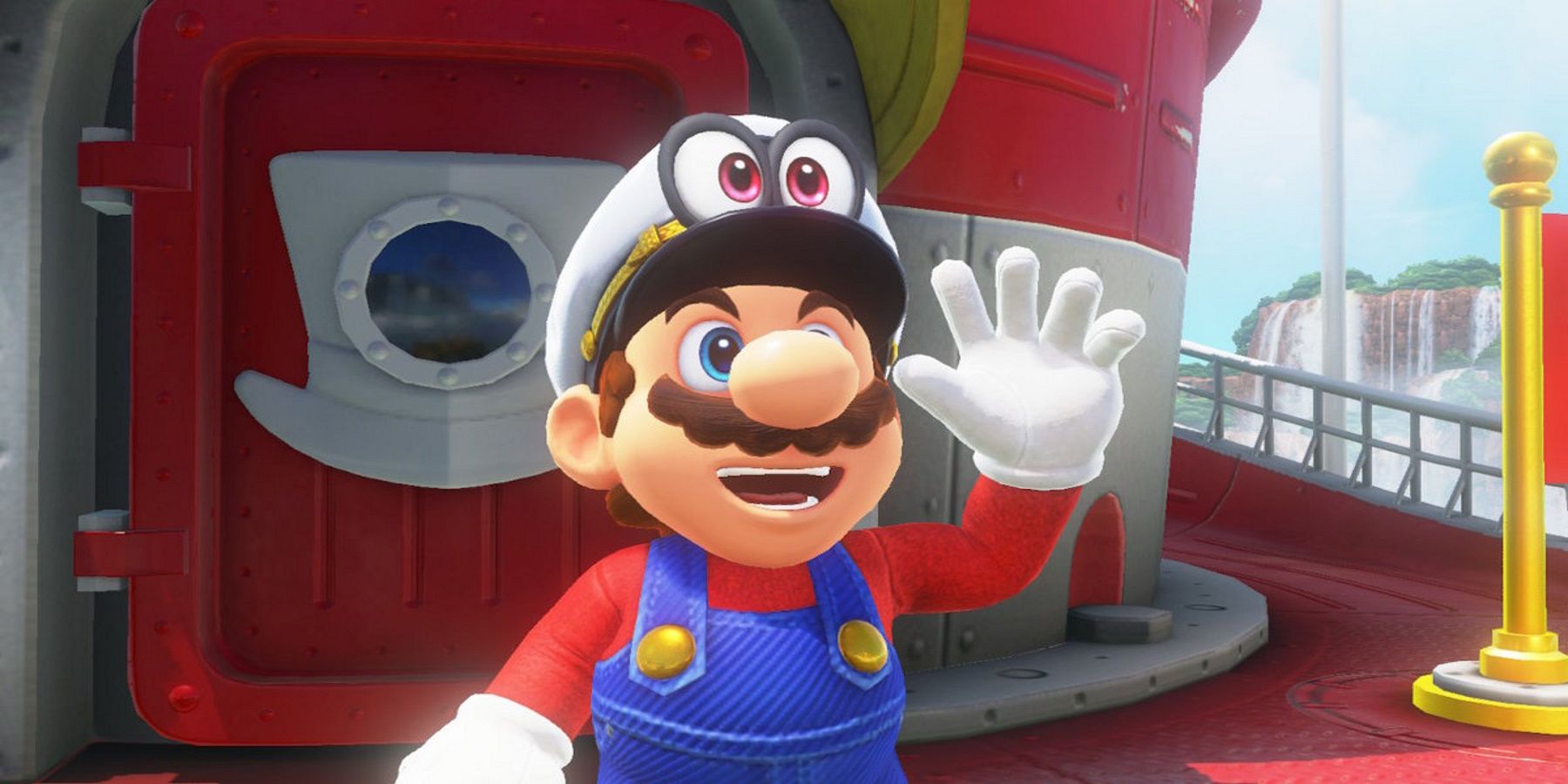 Super Mario Odyssey с каппи машет скриншотом