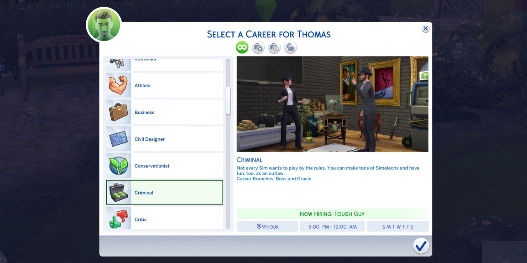 the criminal career in the sims 4