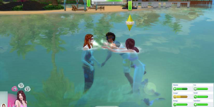 three sims swimming in the sims 4