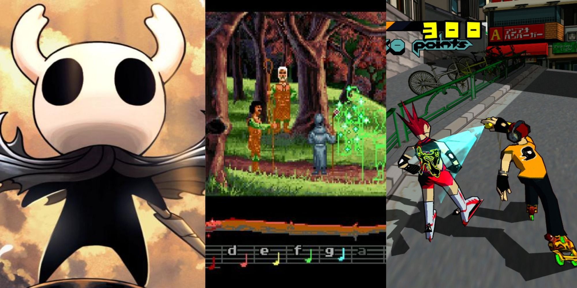 title great sountracks for obscure games split image Hollow Knight Loom Jet Set Radio