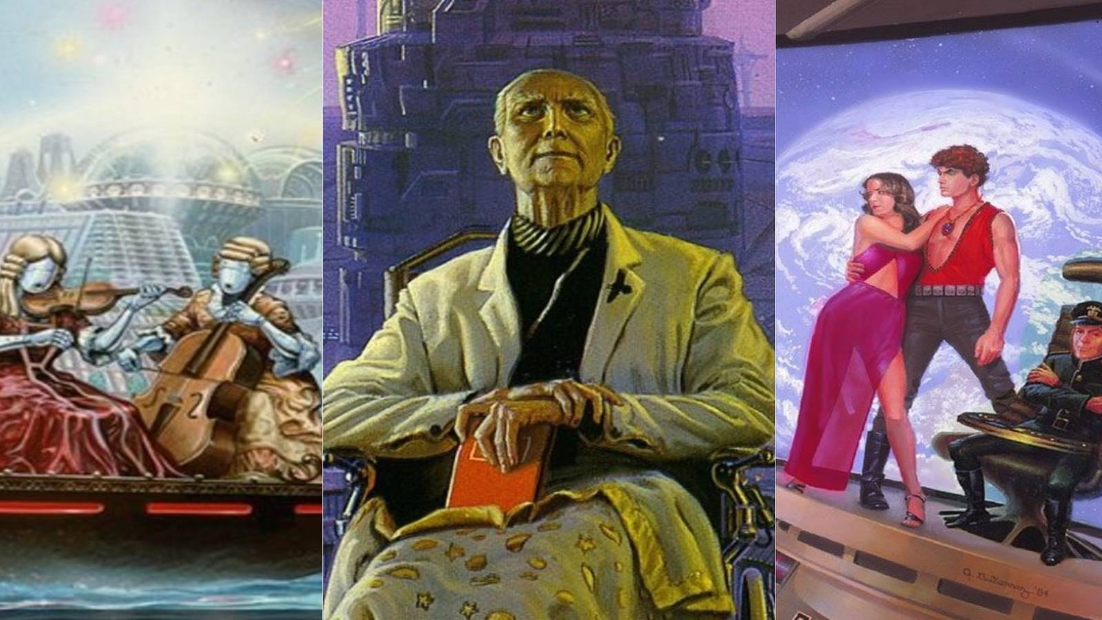 left to right: The Blazing World, Foundation, Warrior's Apprentice