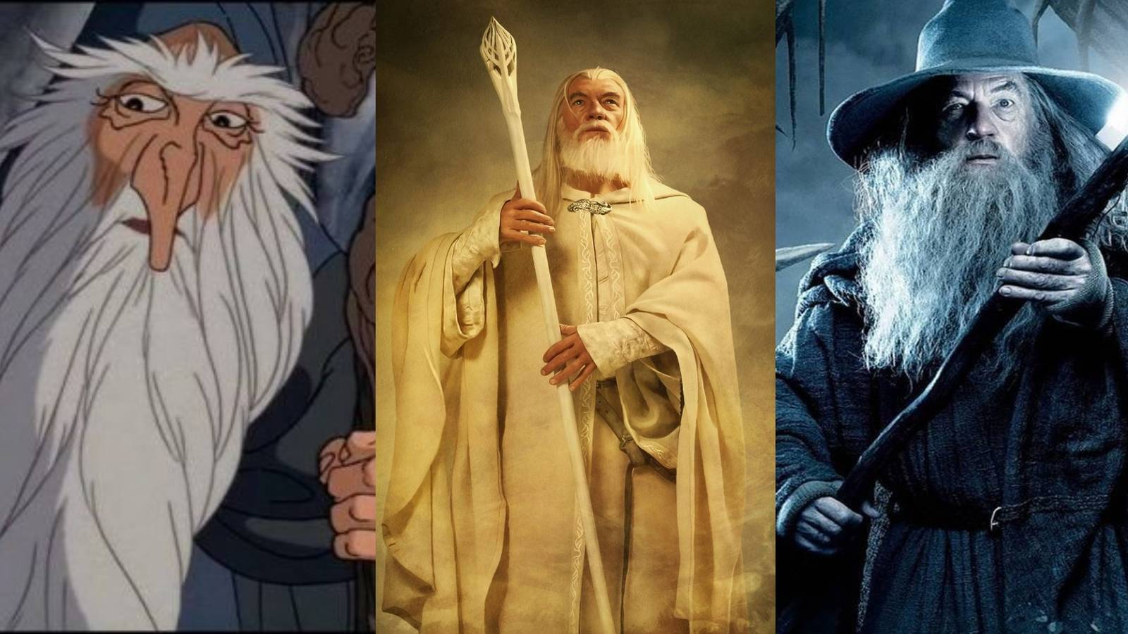 title split image Rankin Bass Gandalf the White Gandalf the Gray
