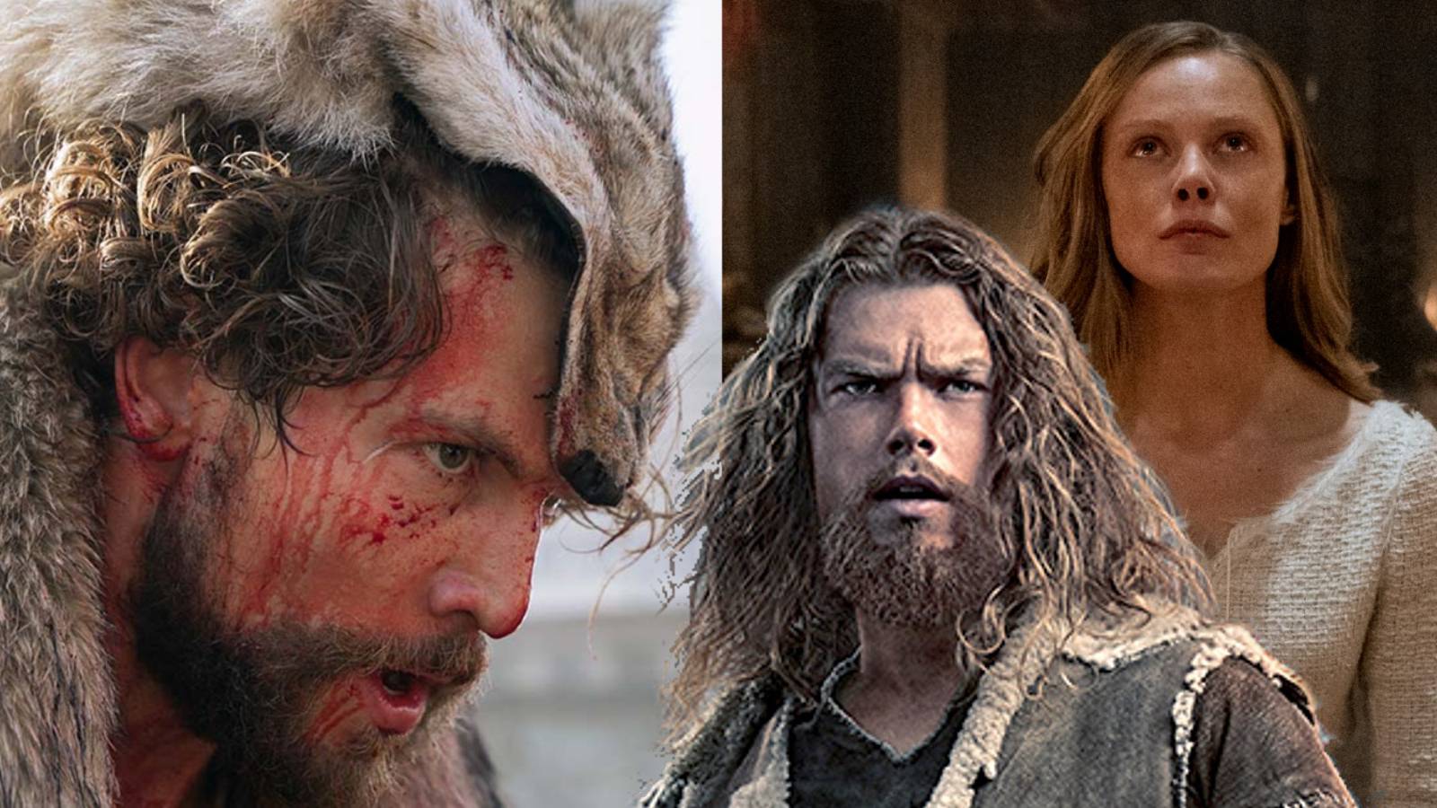 Harald, Freydis, Leif Vikings: Valhalla split image