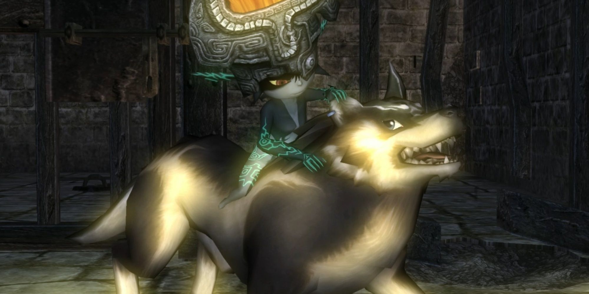 Midna atop Wolf Link from Twilight Princess.