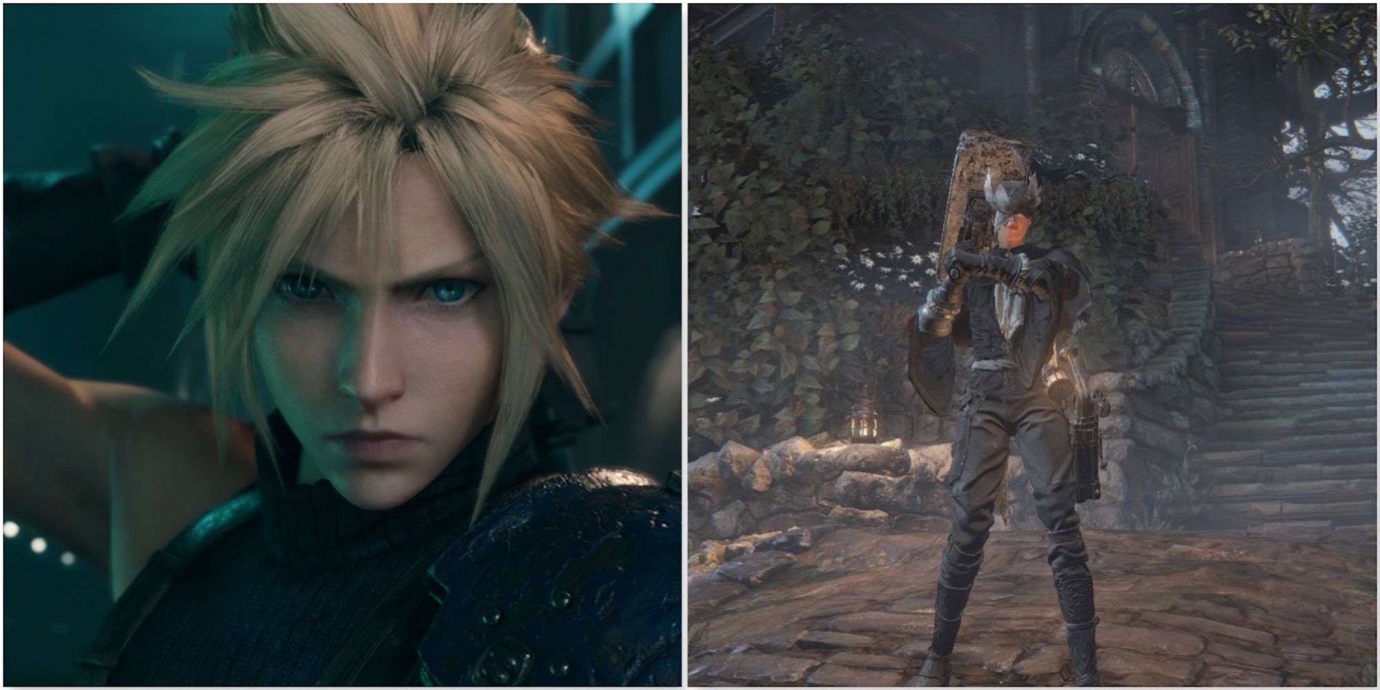 Cloud from Final Fantasy 7 and a hunter in Bloodborne