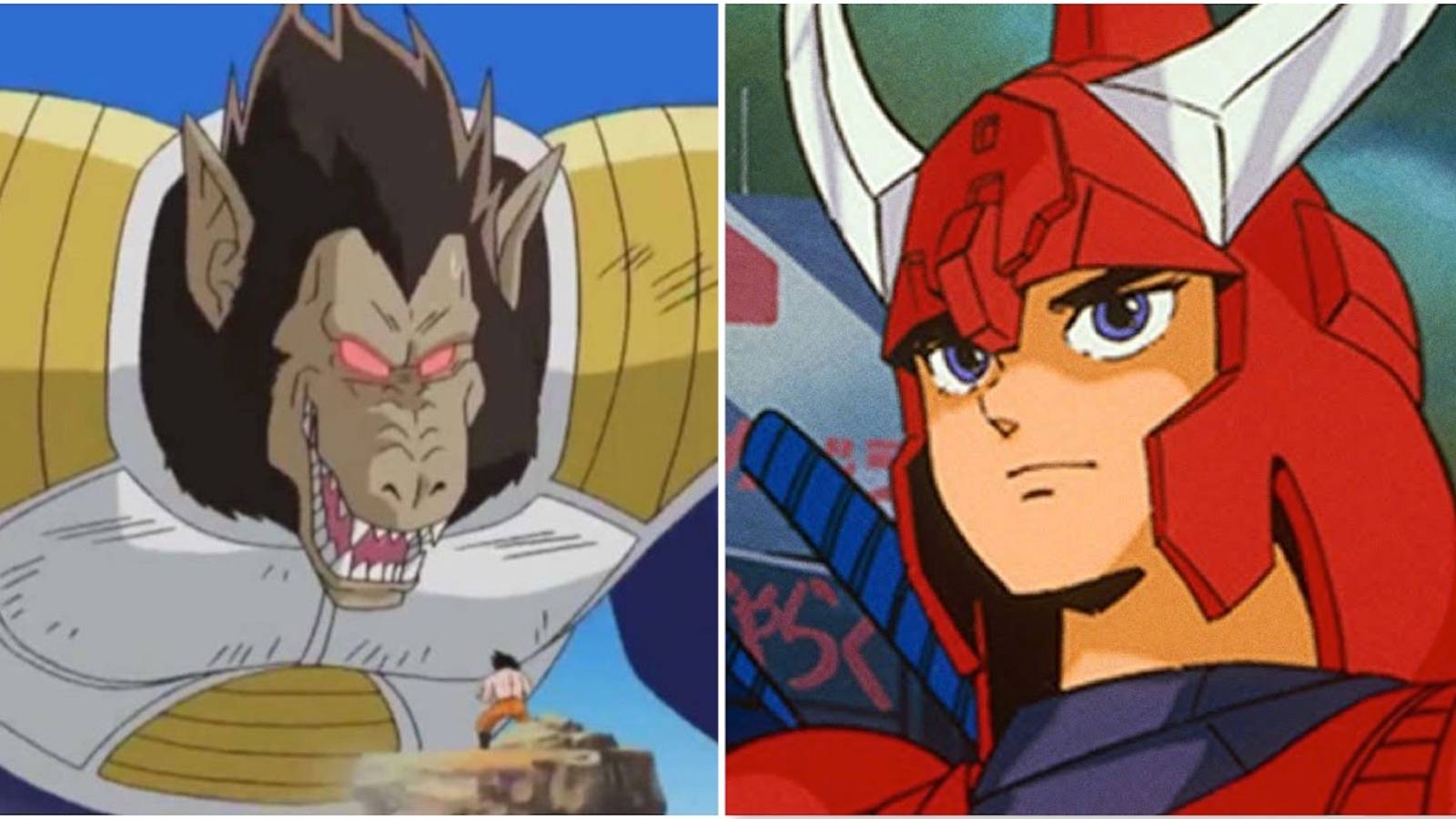 Goku fighting ape Vegeta in Dragon Ball Z and Ryo from Ronin Warriors