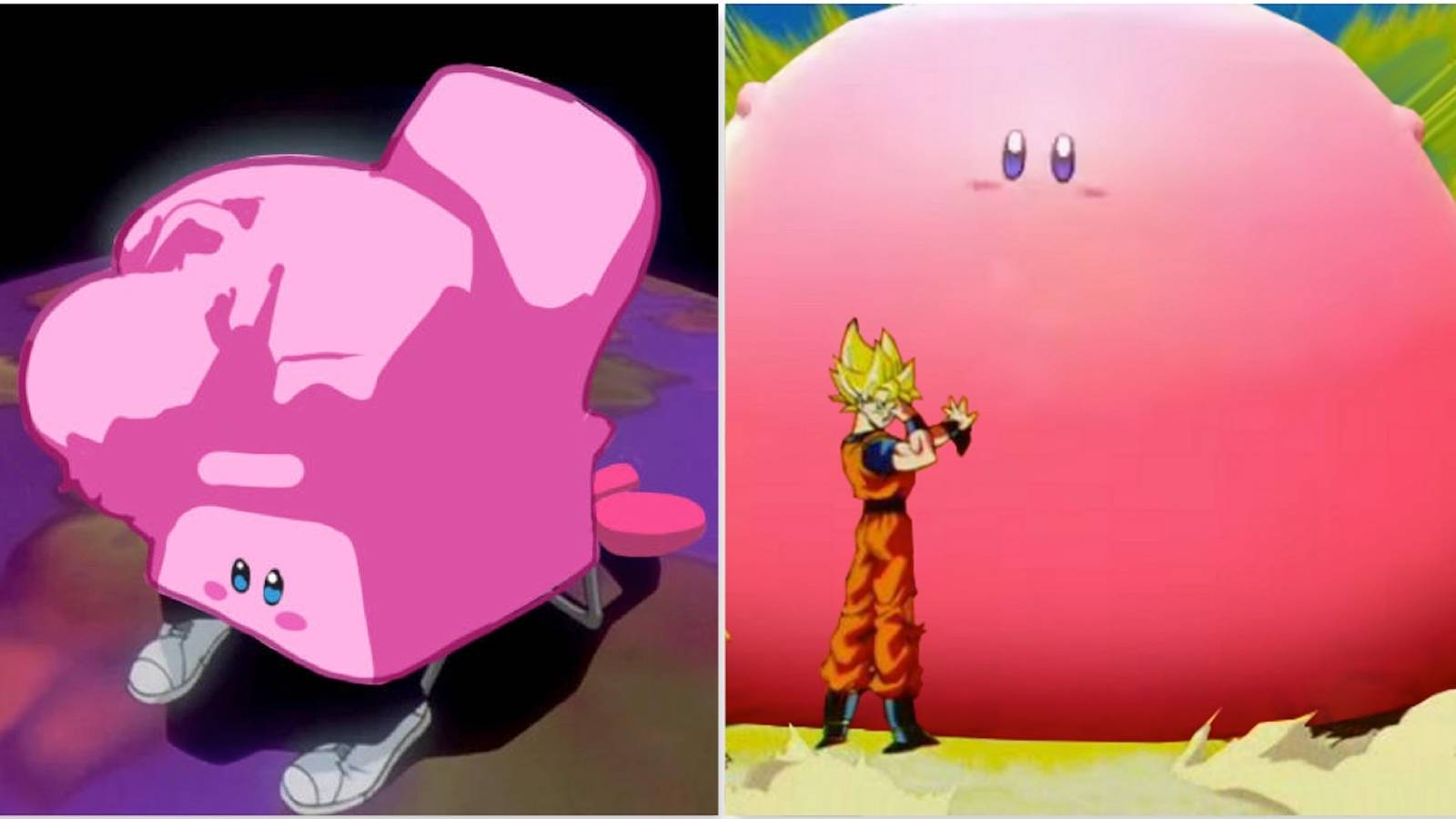 Kirby memes involving Evangelion and Dragon Ball Z