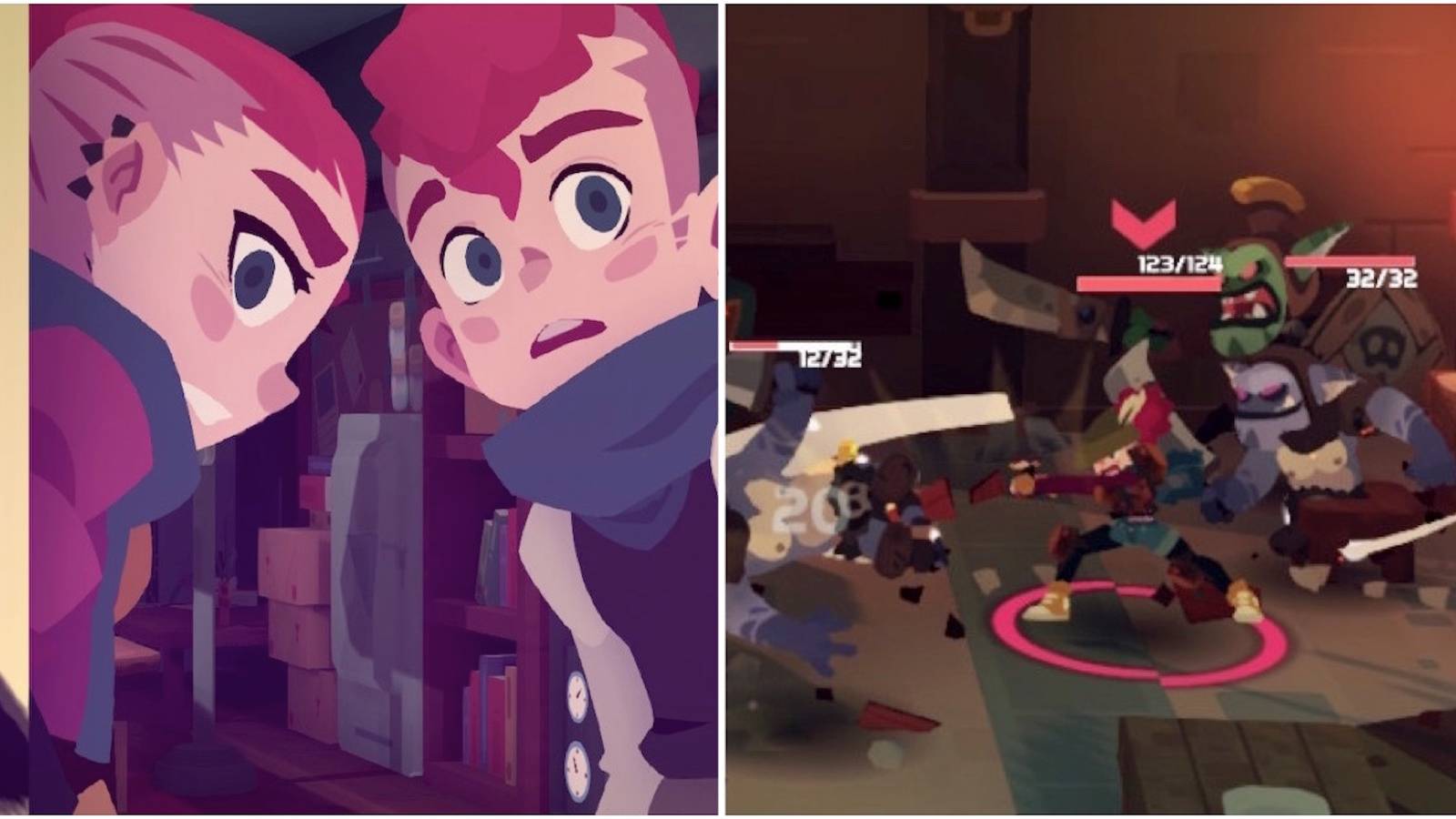 Jenn, Tristan, and fighting enemies in Young Souls