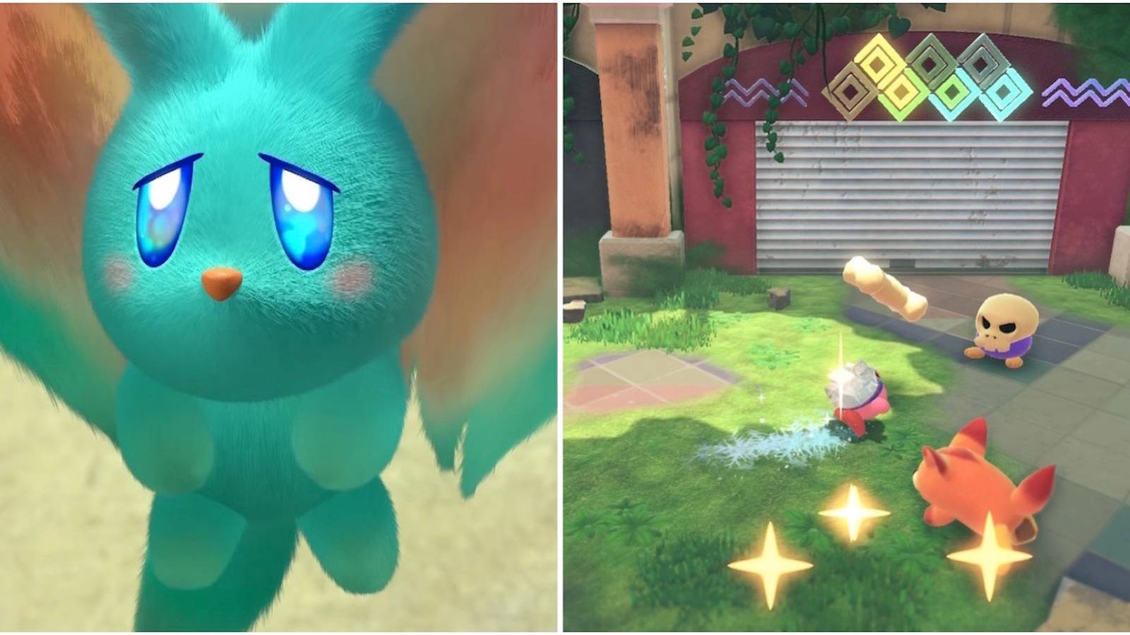 Elfilin and fighting enemies in Kirby and the Forgotten Land