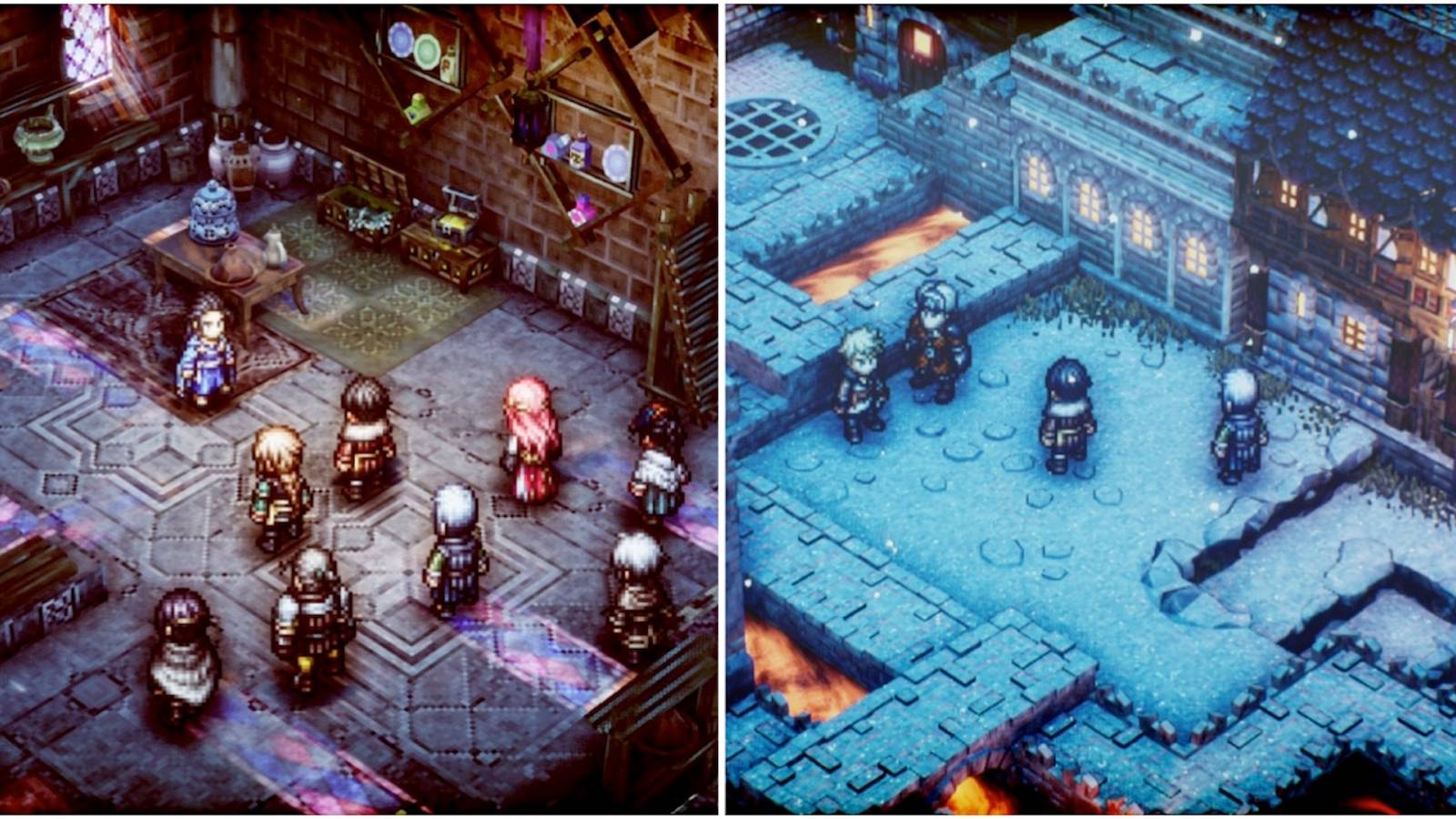 Scenes featuring characters from Triangle Strategy