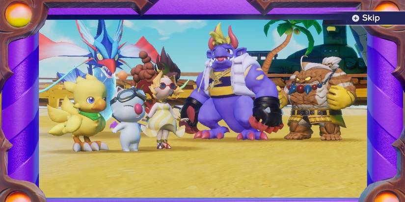 A cutscene featuring characters in Chocobo GP