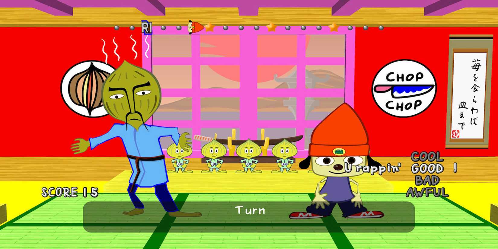 A rap battle in PaRappa the Rapper