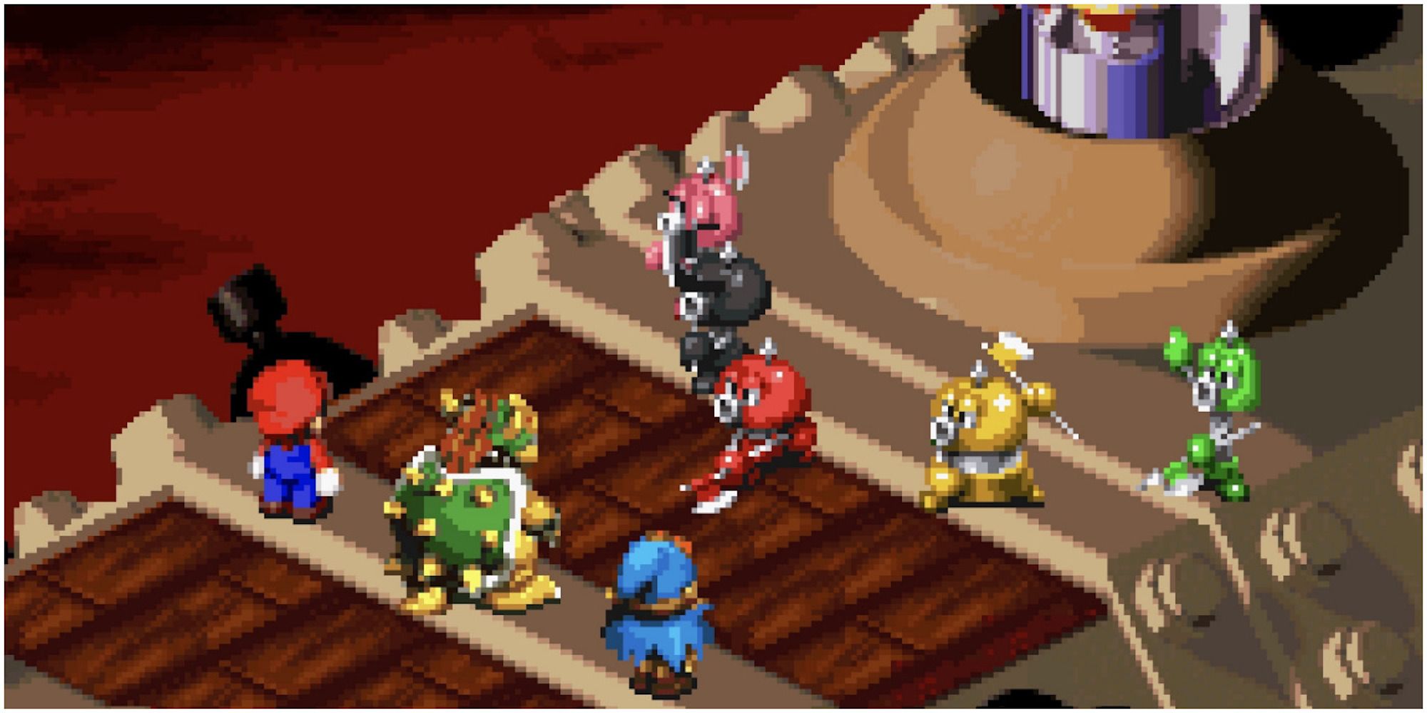 Сцена с персонажами из Super Mario RPG.