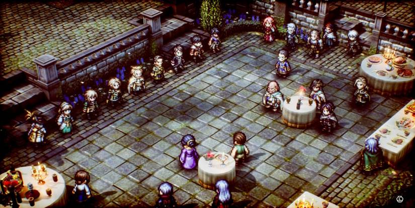 A scene featuring characters from Triangle Strategy