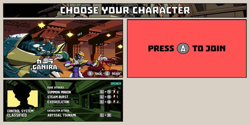 The character menu in Dawn of the Monsters