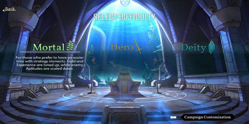 The difficulty menu in Dark Deity