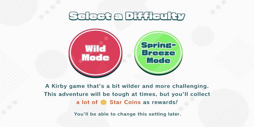 The difficulty menu in Kirby and the Forgotten Land