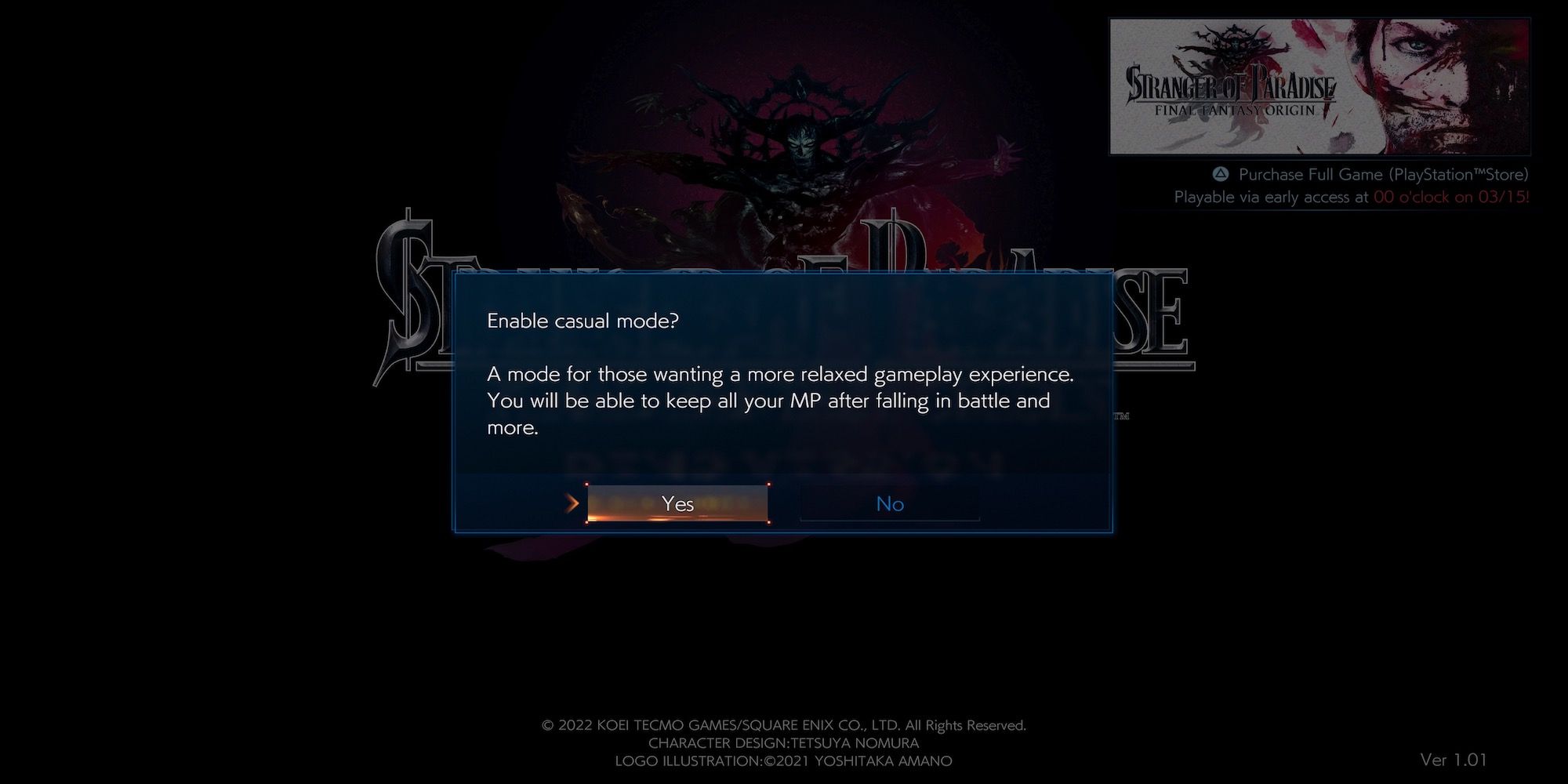 The difficulty menu in Stranger of Paradise Final Fantasy Origin