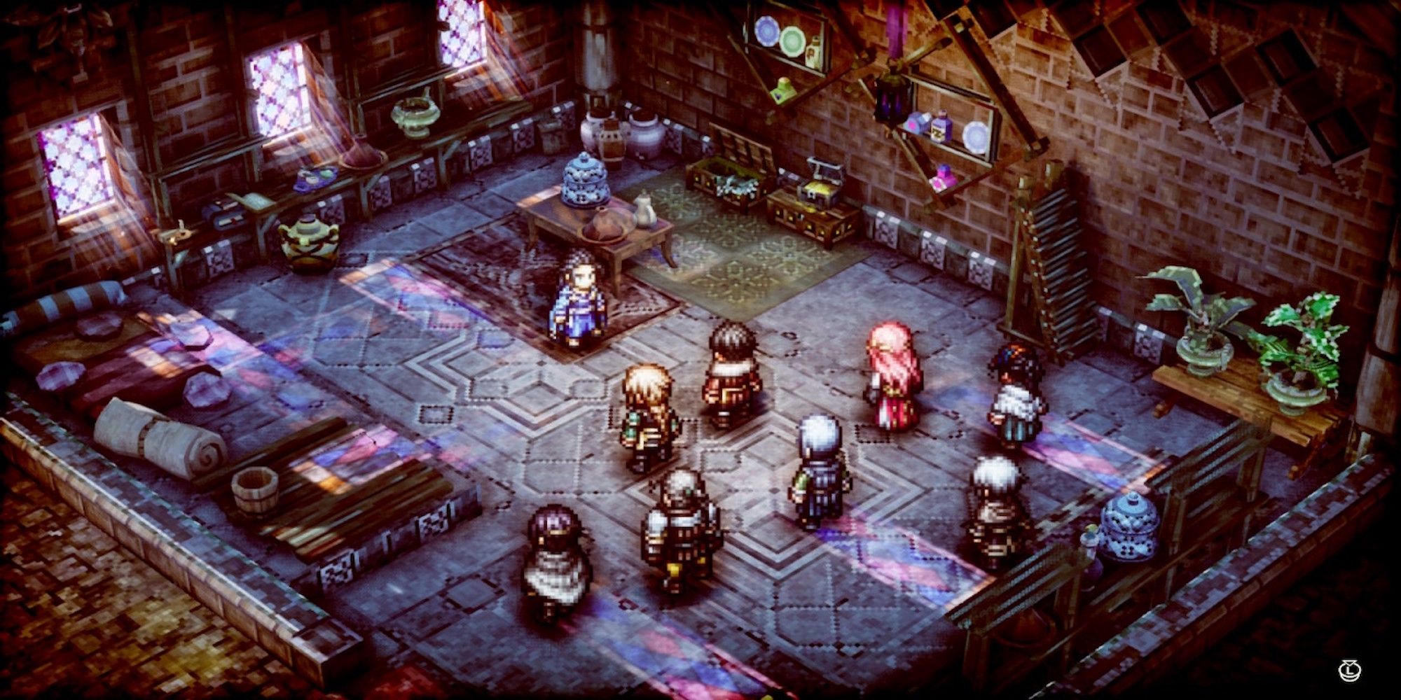 A scene featuring characters from Triangle Strategy