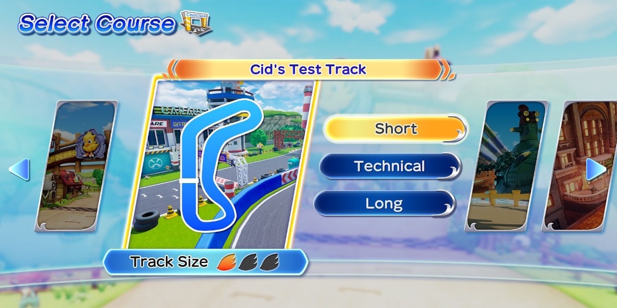 The course select screen in Chocobo GP