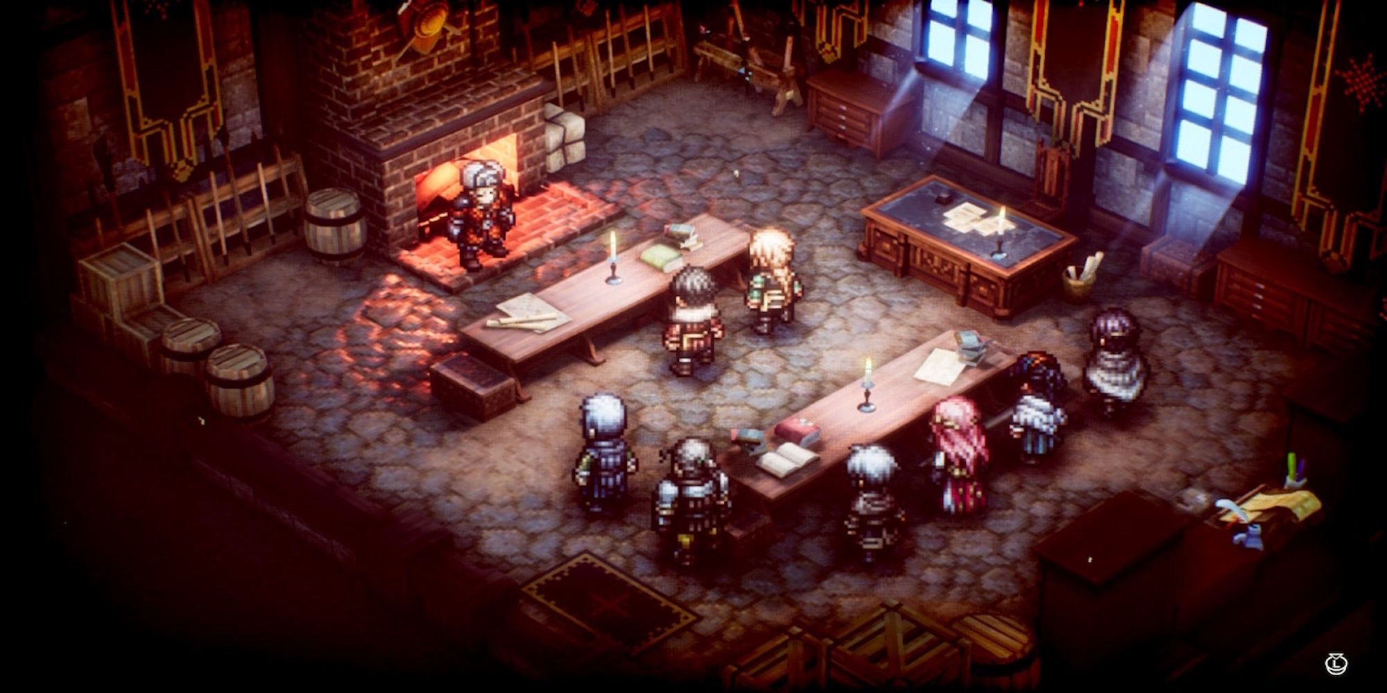A scene featuring characters from Triangle Strategy
