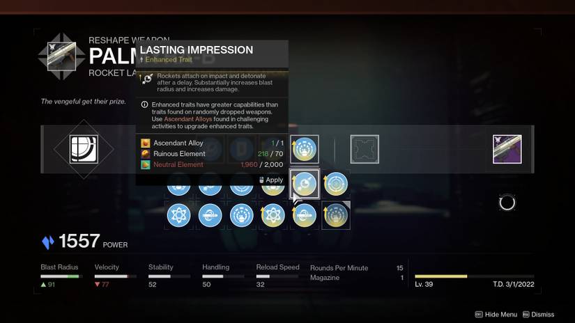 destiny 2 the witch queen expansion weapon crafting god roll palmyra-b stasis rocket launcher best perks guide boss dps raid