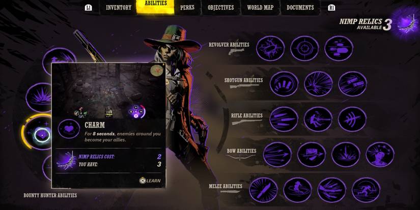 The ability menu in Weird West 