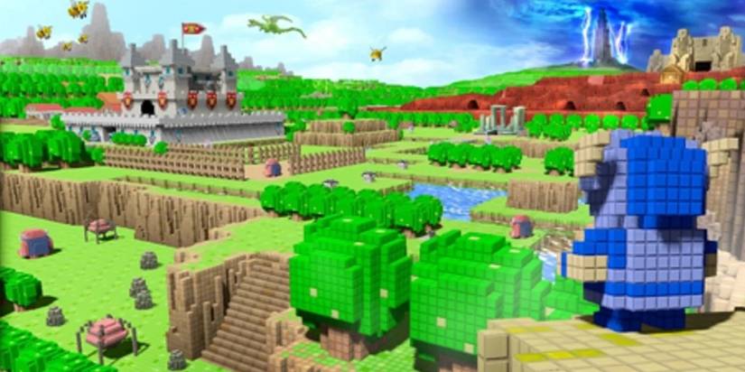 The hero looking out on their land in 3D Dot Game Heroes