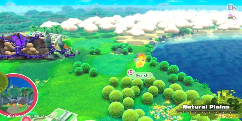 Exploring the world map in Kirby and the Forgotten Land