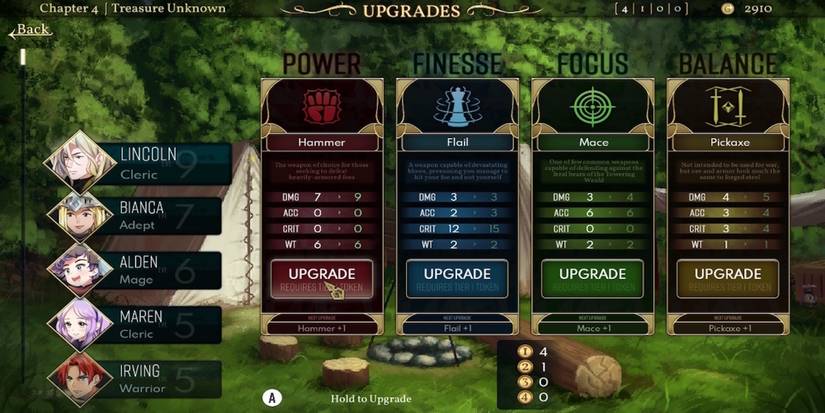 The weapon upgrade menu in Dark Deity