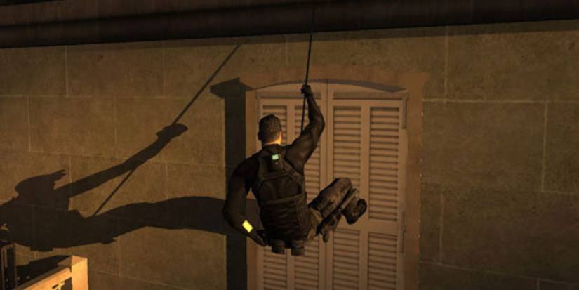 Rappeling down a building in Splinter Cell
