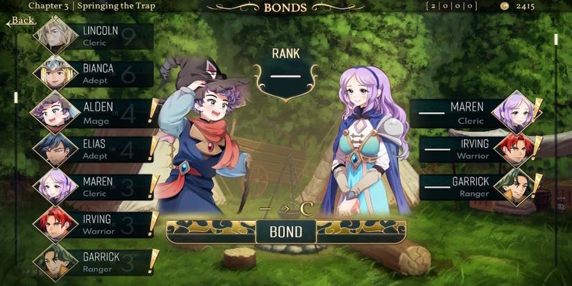 The Bonds menu in Dark Deity