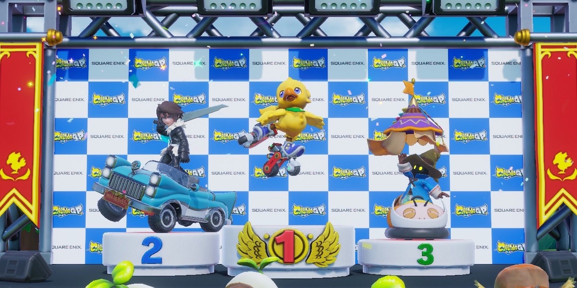 The victory screen in Chocobo GP