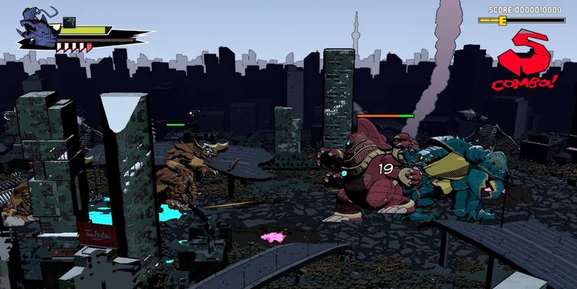 Fighting enemies in in Dawn of the Monsters