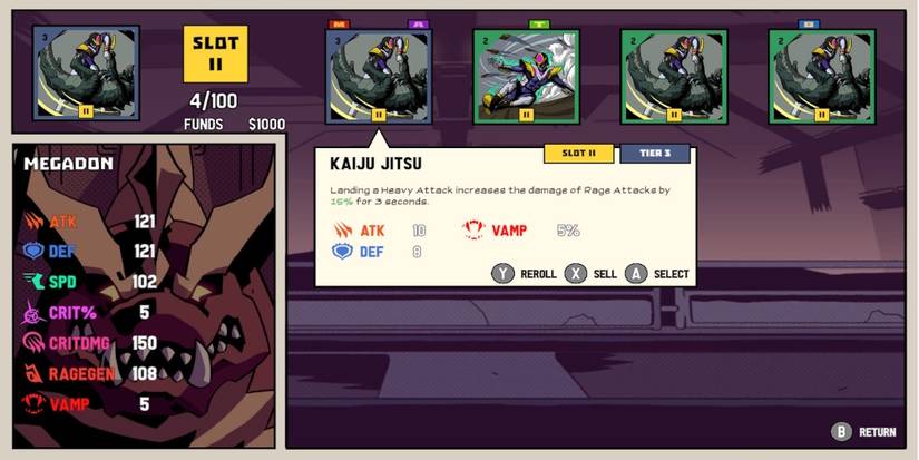 The gear menu in Dawn of the Monsters