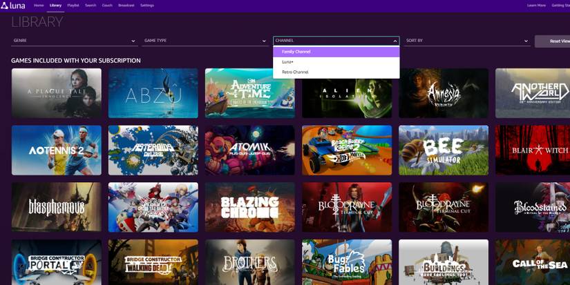Amazon Luna library all
