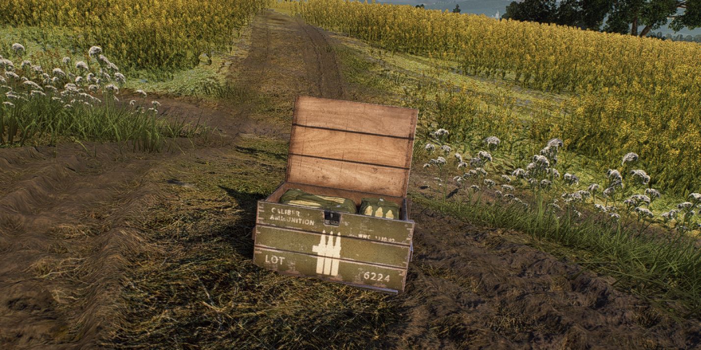 Ammo Crate from Battlefield 5 in front of flowers on a map in France.