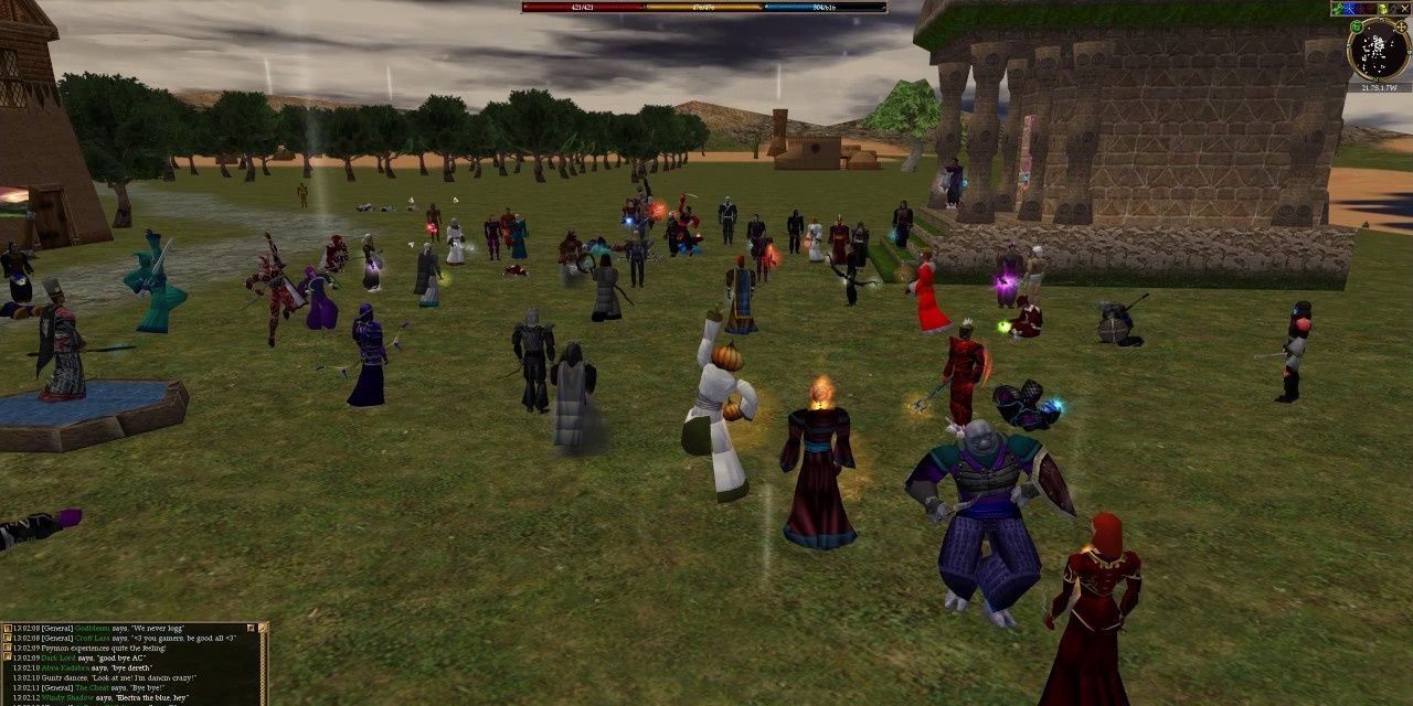 A group of players gathered in a field in Asheron's Call