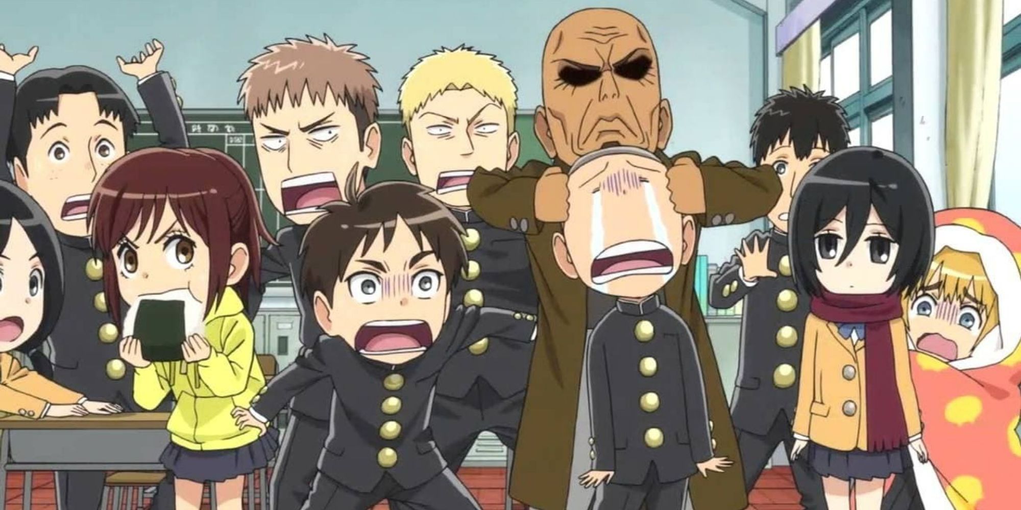 Many chibi characters from Attack On Titan: Junior High